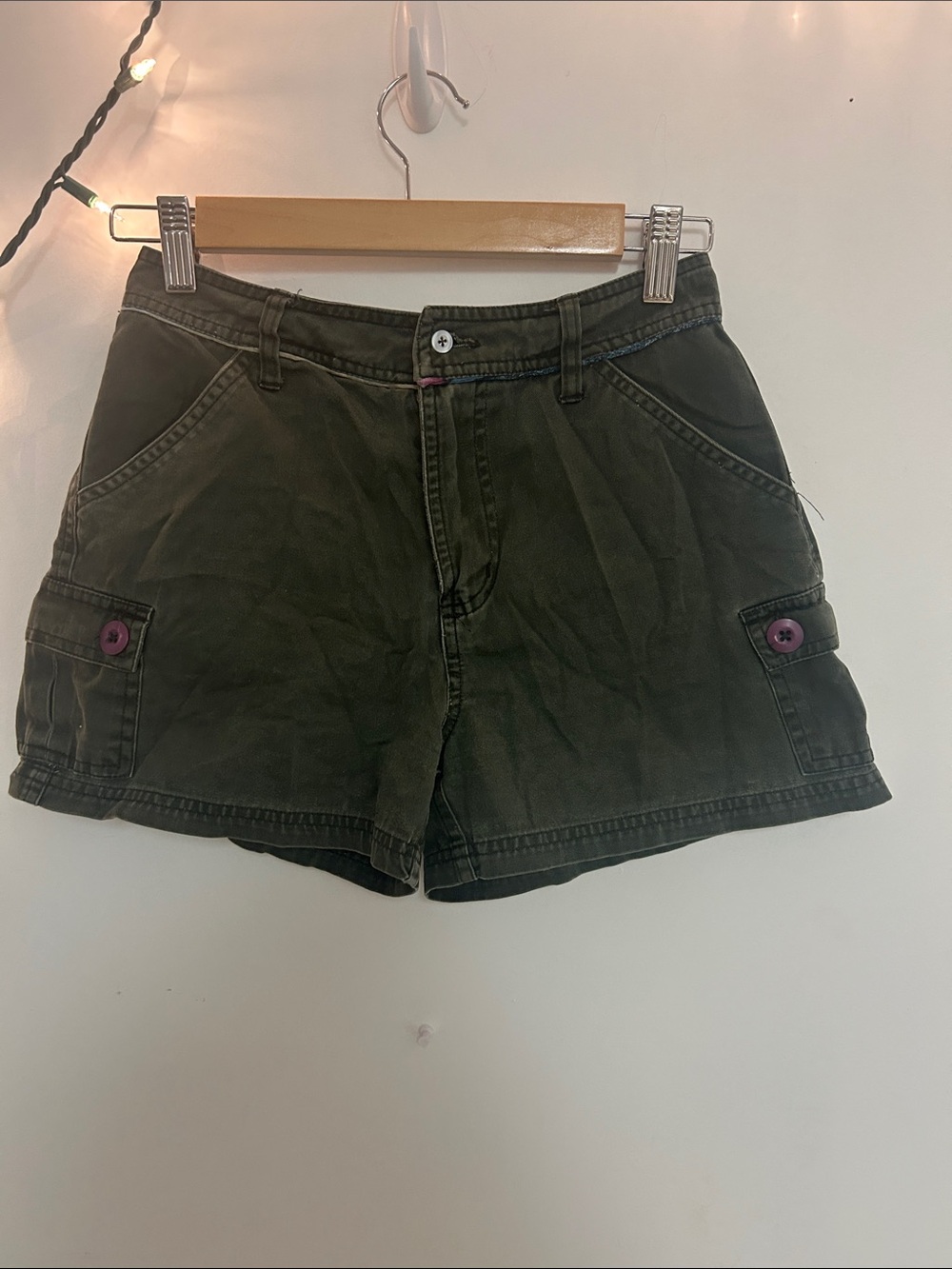 Olive Cargo Shorts with Button Flap Pockets